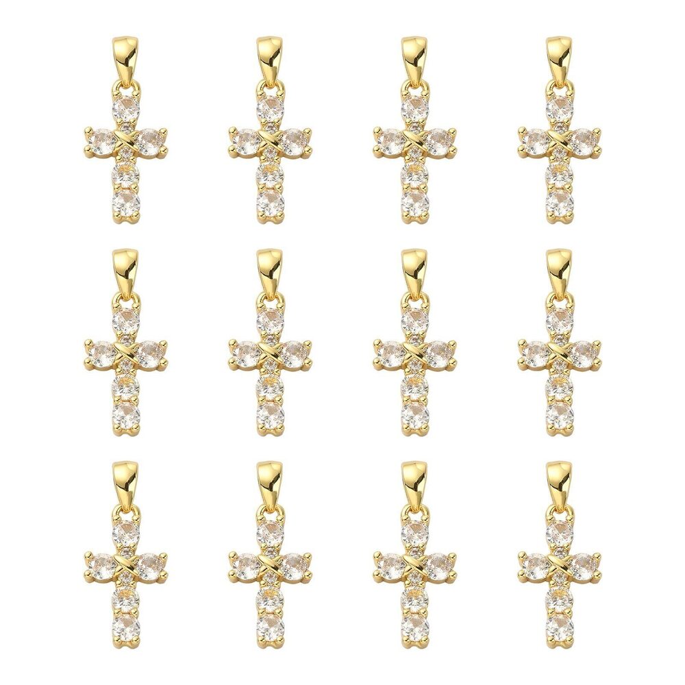 6484 10pcs Clear Cubic Zirconia Cross Charms - Christian Crucifix Gold